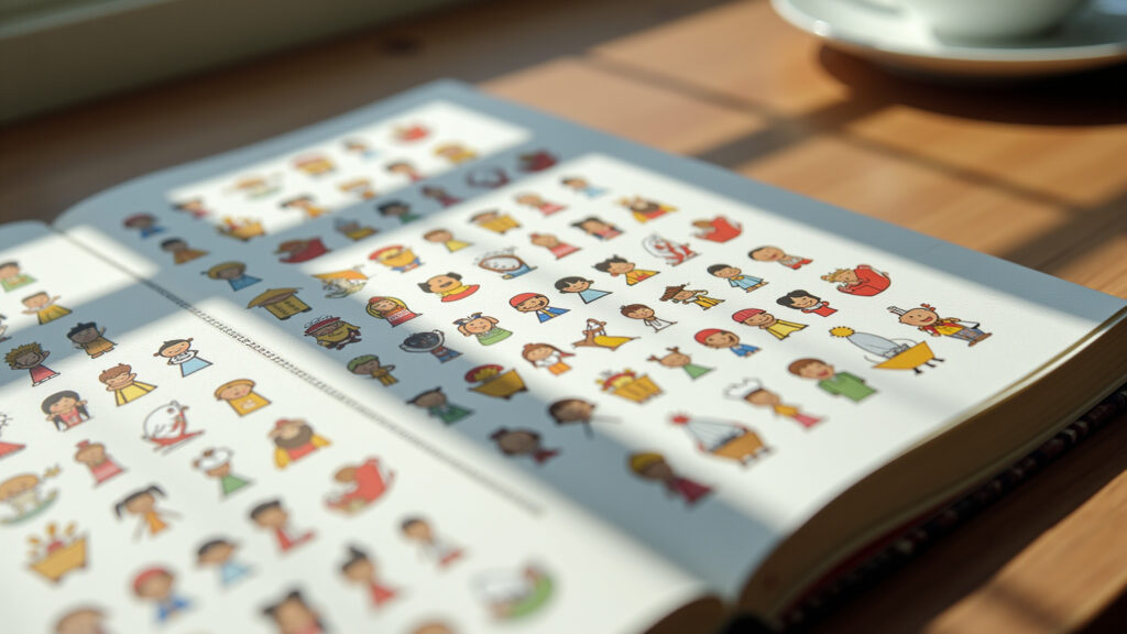 Alphabet table with colorful illustrations, Brazilian design, natural light, 8K quality, sharp Tabela do alfabeto com ilustrações coloridas.