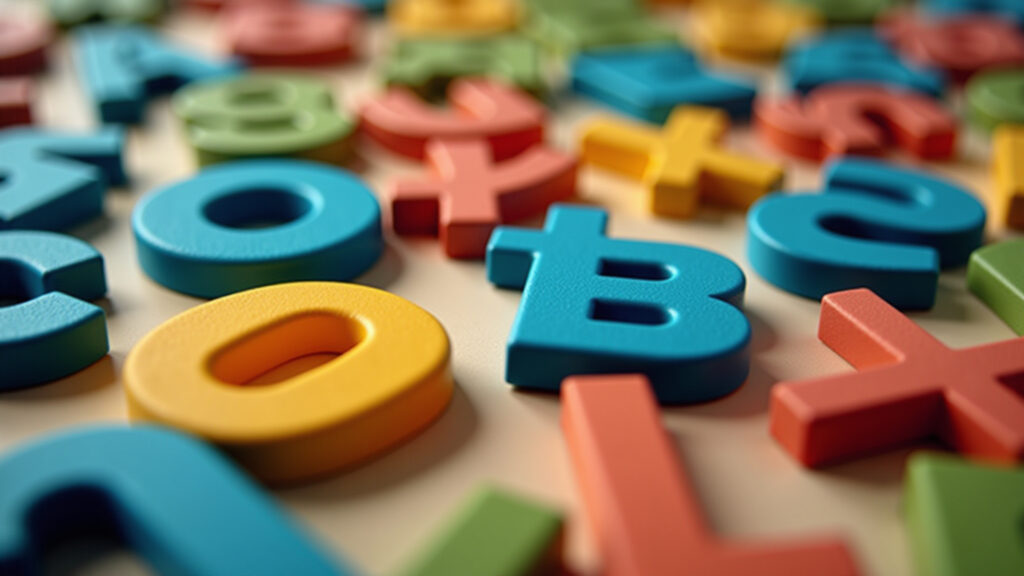 Close-up of alphabet letters, colorful background, Brazilian style, natural light, 8K quality, Close-up das letras do alfabeto.