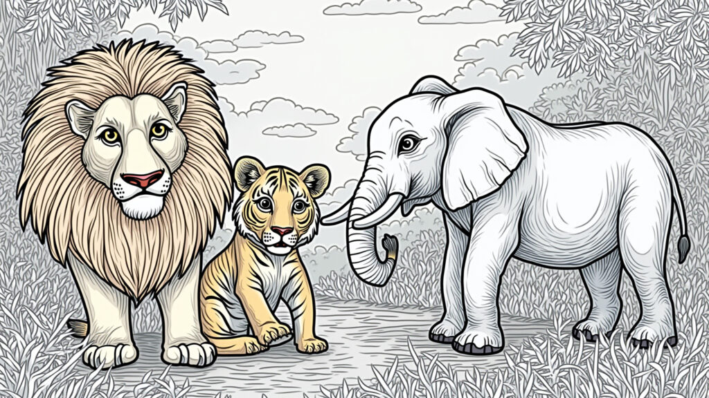Desenho de animais selvagens para colorir e conhecer a fauna.