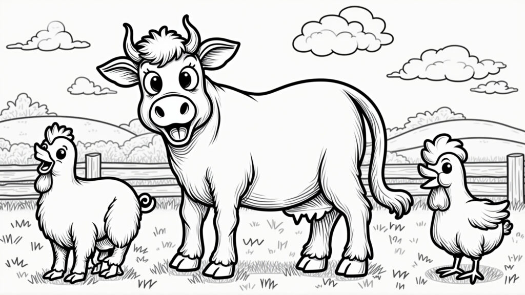 Desenho de animais da fazenda para colorir e aprender.