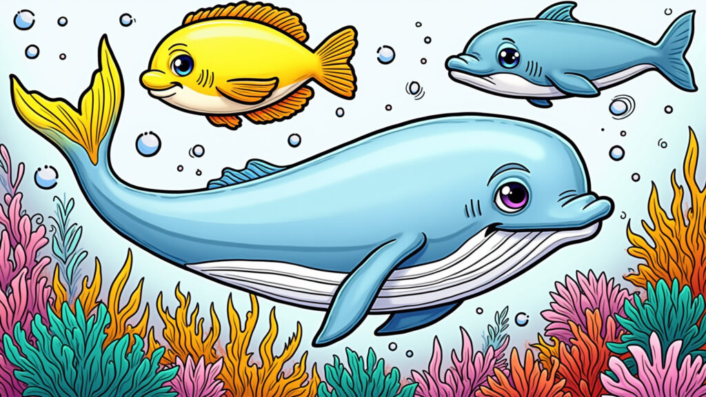 Desenho de animais marinhos para colorir e explorar o oceano.