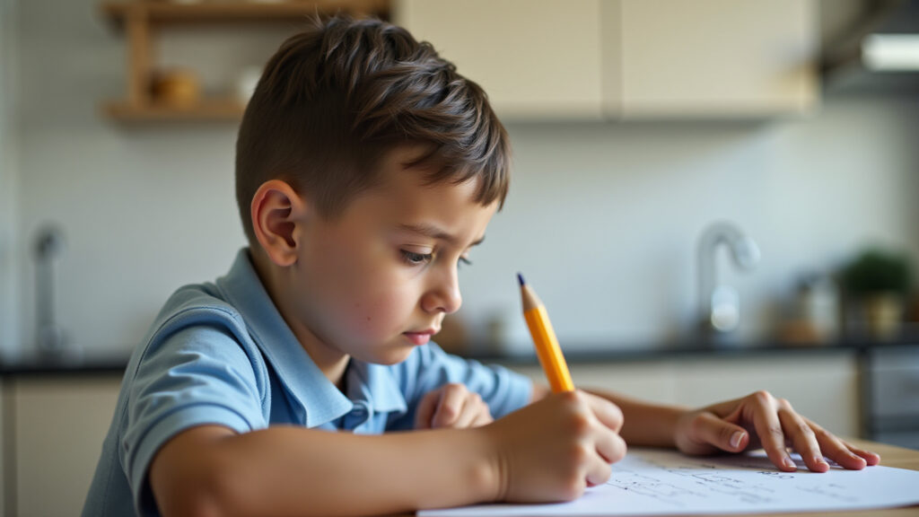 Estudante concentrado(a) resolvendo um problema de matemática.