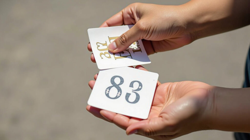 Hands holding flashcards with Roman numerals on one side and Arabic numbers on the other. Natural Flashcards com números romanos e arábicos.