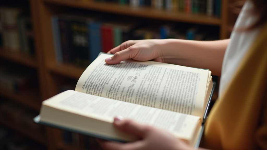 Hands using a dictionary, alphabetical order, Brazilian library, natural light, 8K quality, sharp Mãos usando um dicionário.