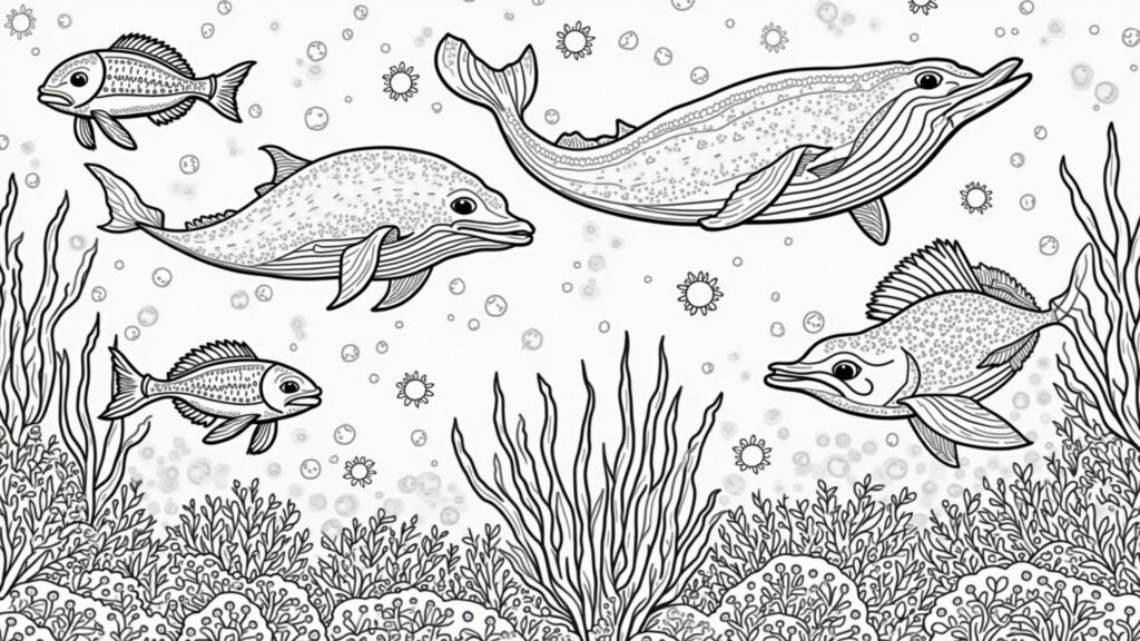 Desenho de animais marinhos para colorir.