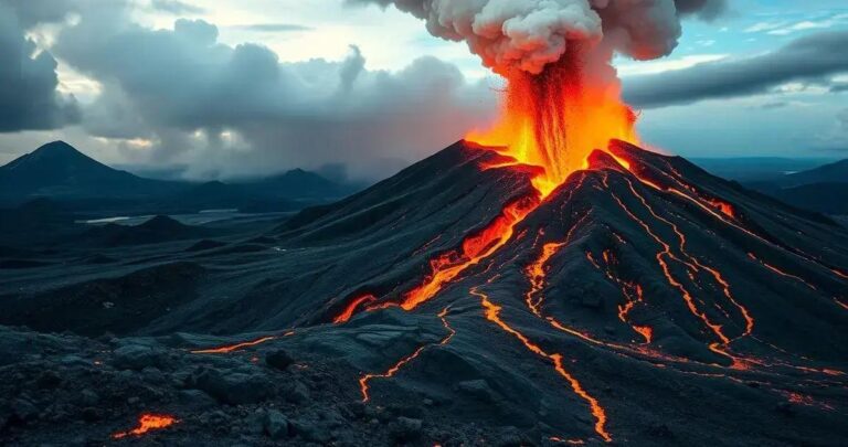 vulcão em erupção