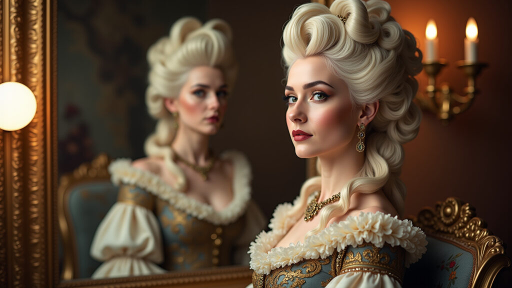 Nobre francesa do século XVIII na penteadeira.