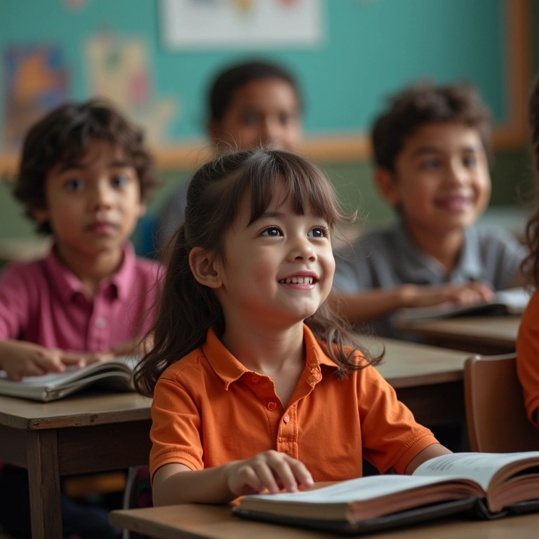 Alunos diversos encantados com uma aula de matemática transformada em música.