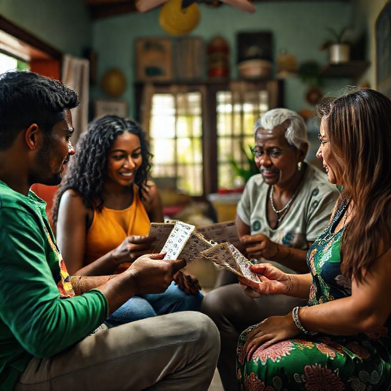 Amigos em bolão da Quina, discutindo estratégias em casa.