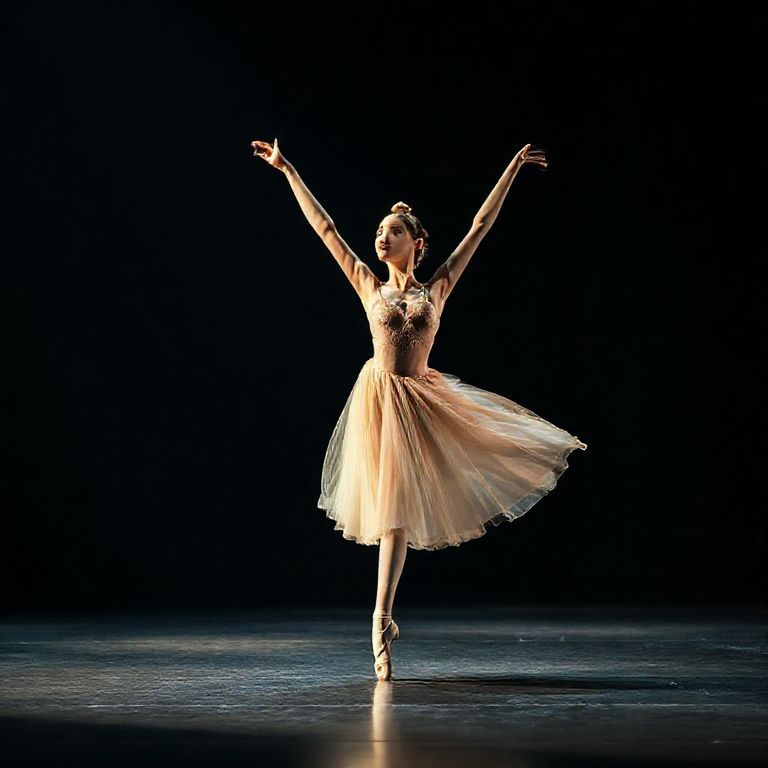 Bailarina executando movimento gracioso no palco.