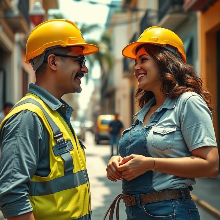 Cantada de pedreiro engraçada em ambiente urbano brasileiro.