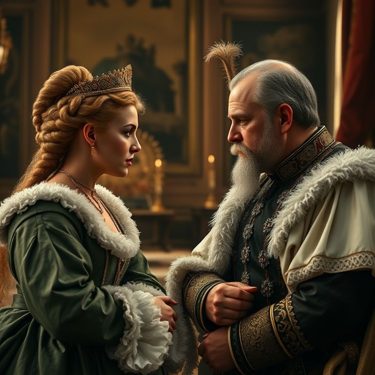 Catarina e Potemkin em conversa intensa sobre assuntos de estado.