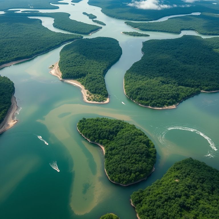 Confluência de rios no Brasil, demonstrando a vasta rede hidrográfica.