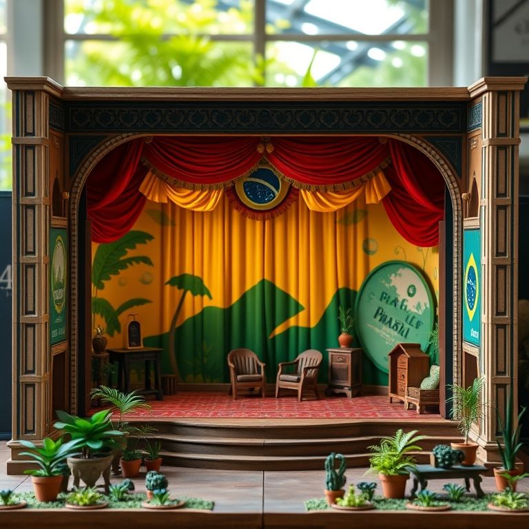 Construção de cenário para teatro de fantoches.