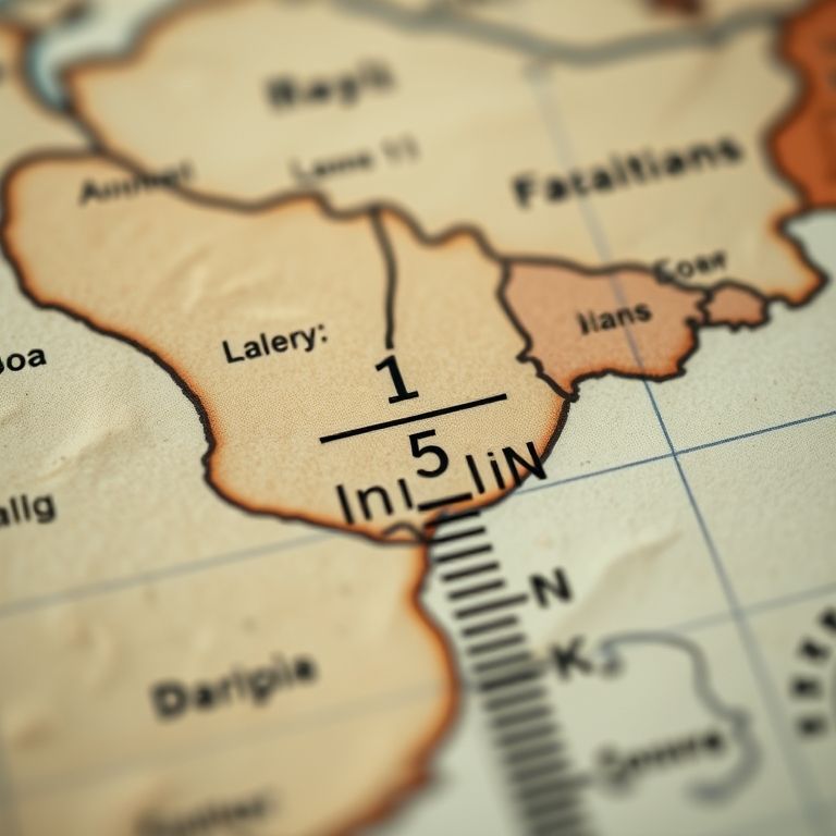 Detalhe de uma escala numérica em um mapa, exibindo a fração representativa.