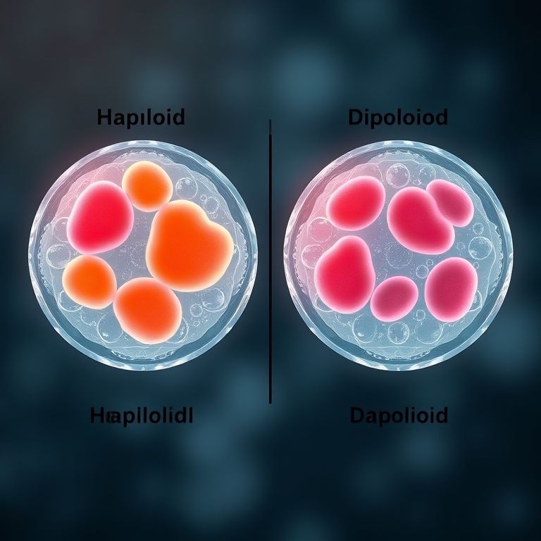 Diagrama comparando células haploides e diploides.