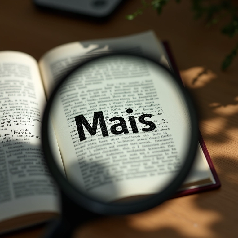 Dicionário aberto com 'Mais' em destaque, mostrando o significado da palavra.