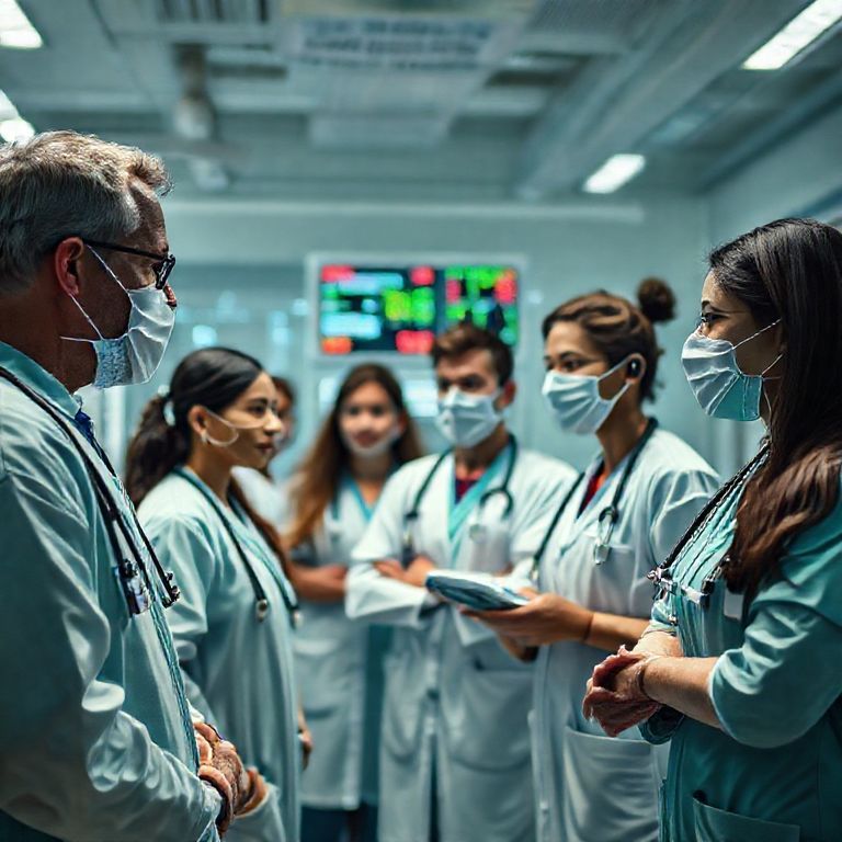Equipe médica monitorando sinais vitais em hospital moderno.