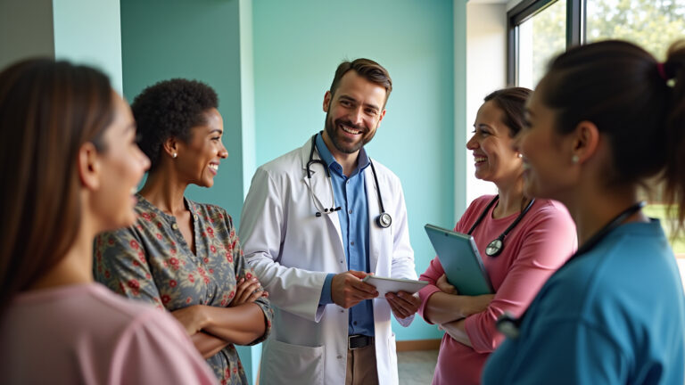 Médico ensinando vocabulário de saúde em inglês para brasileiros.