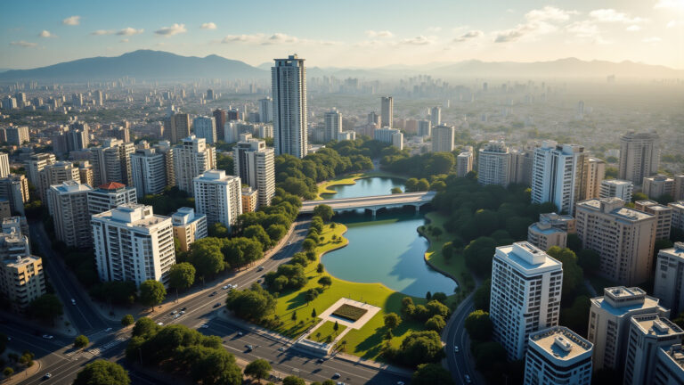 Vista aérea de Belo Horizonte, a primeira cidade planejada do Brasil.