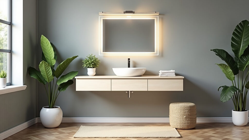 Penteadeira suspensa em quarto pequeno.