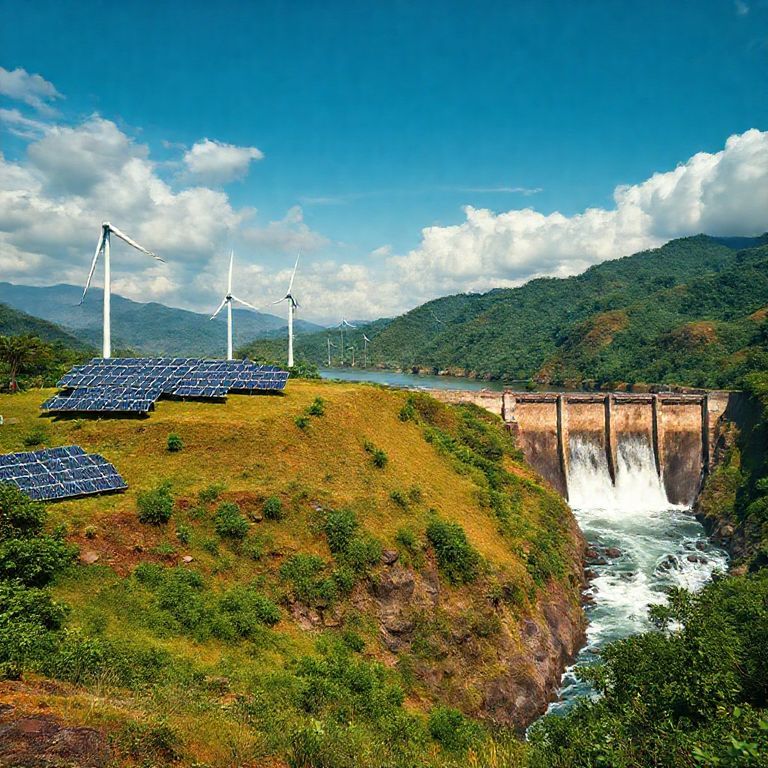 Fontes de energia renovável no Brasil: solar, eólica e hidrelétrica.