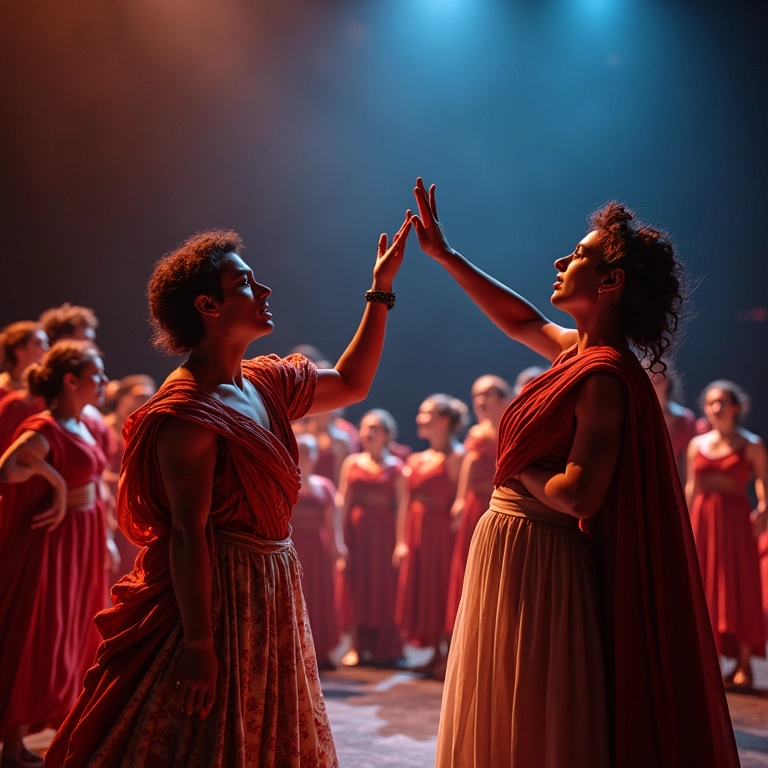 Fusão vibrante de tragédia grega e musical da Broadway no palco.