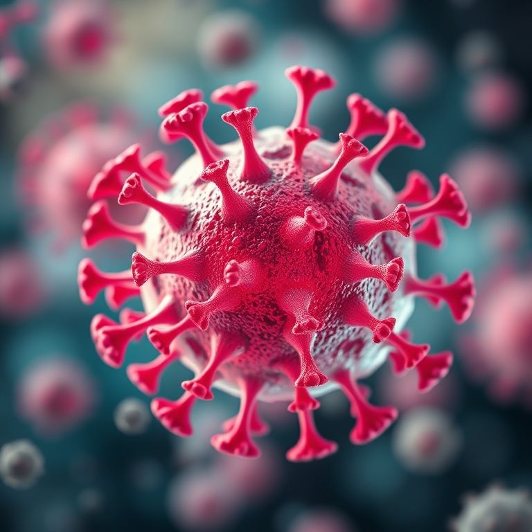 Ilustração do vírus HPV (Papilomavírus Humano) em visão microscópica.