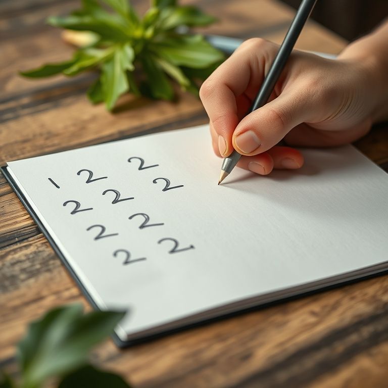 Mão escrevendo em bloco de notas com vírgulas espalhadas, algumas corretas, outras riscadas.
