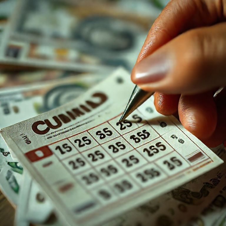 Mão marcando vários números em um bilhete da Quina.