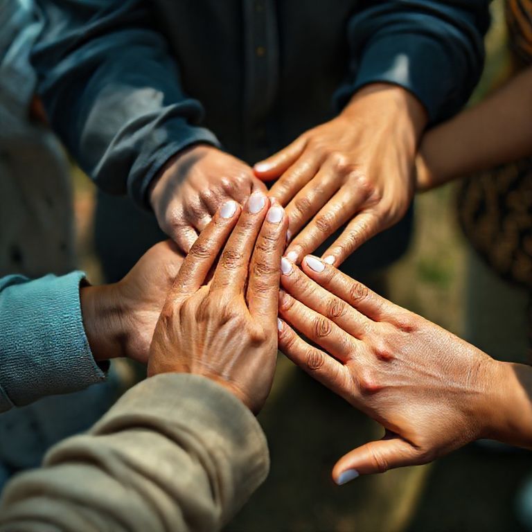 Mãos de diferentes pessoas se tocando suavemente, simbolizando os cinco sentidos.
