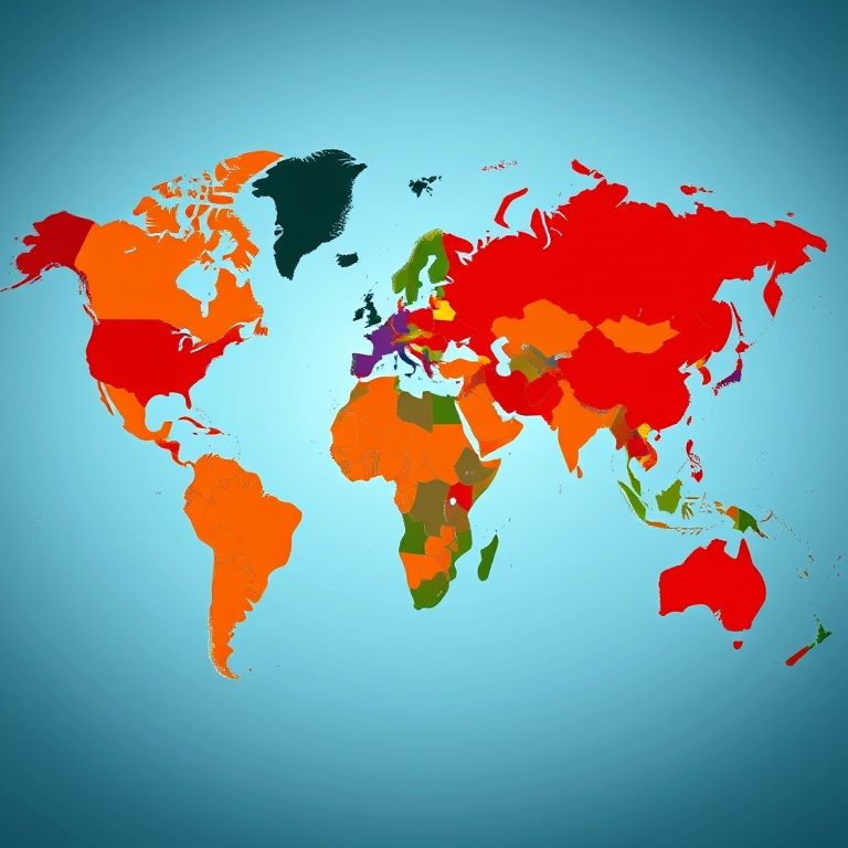 Mapa mundial destacando países comunistas com cores vibrantes.
