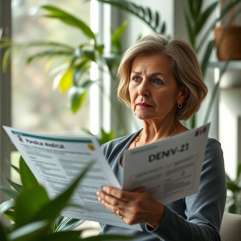 Mulher madura consultando informações médicas sobre o DENV-2.