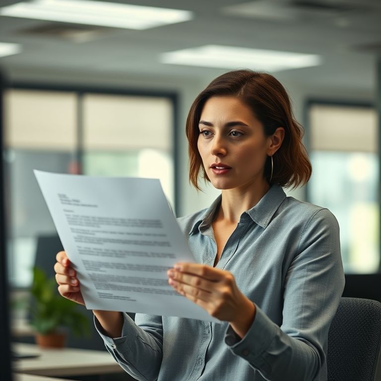 Mulher recebendo carta de demissão sem justa causa em ambiente de trabalho.