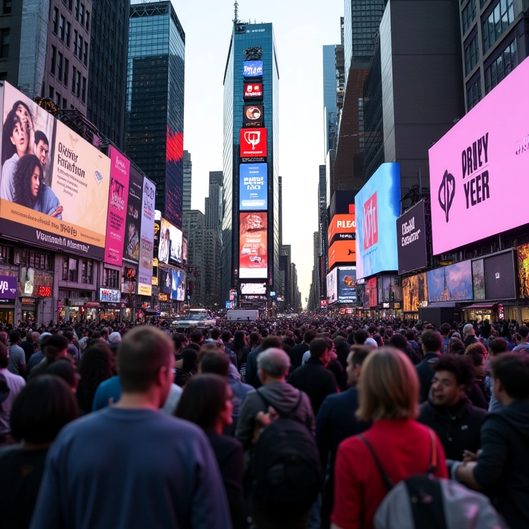 Multidão diversa na Times Square, Nova York.