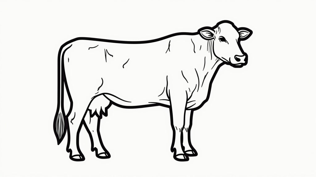 Desenho de vaca simples para imprimir, perfeito para atividades rápidas.