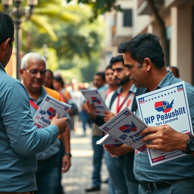 Republicanos distribuindo propaganda em uma cidade brasileira.