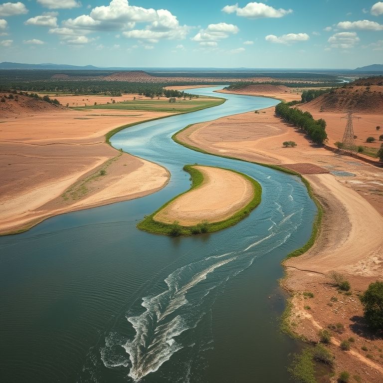 Rio São Francisco fluindo pela paisagem árida do Nordeste brasileiro.