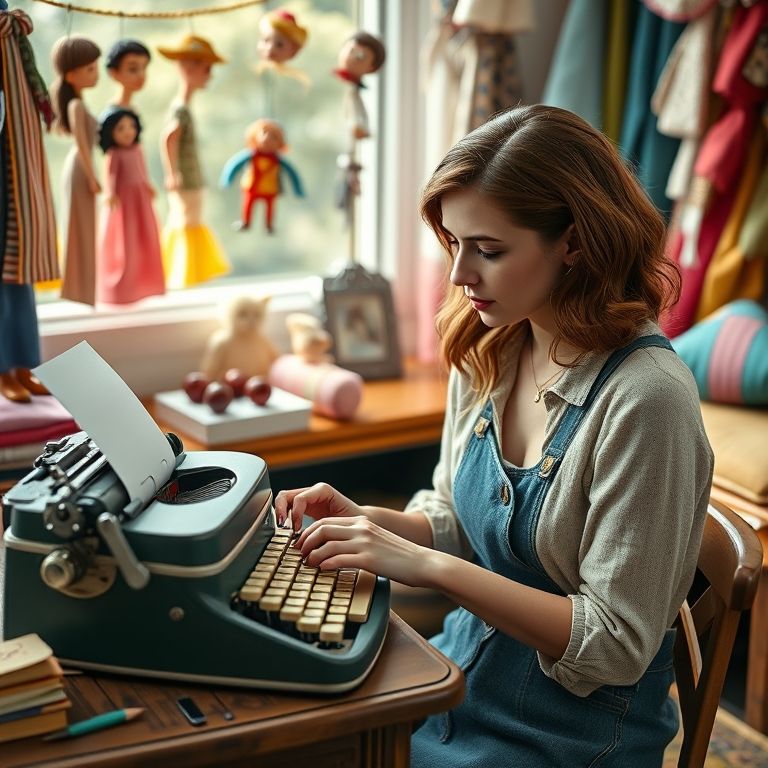 Roteiro para teatro de fantoches sendo escrito.