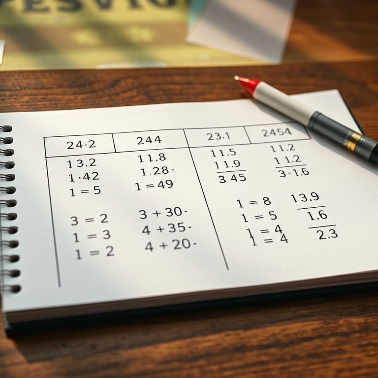 Tabela organizada mostrando relações de divisores em um caderno.