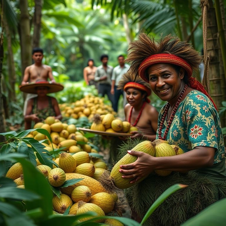 Trabalho indígena na extração do pau-brasil sob supervisão portuguesa.