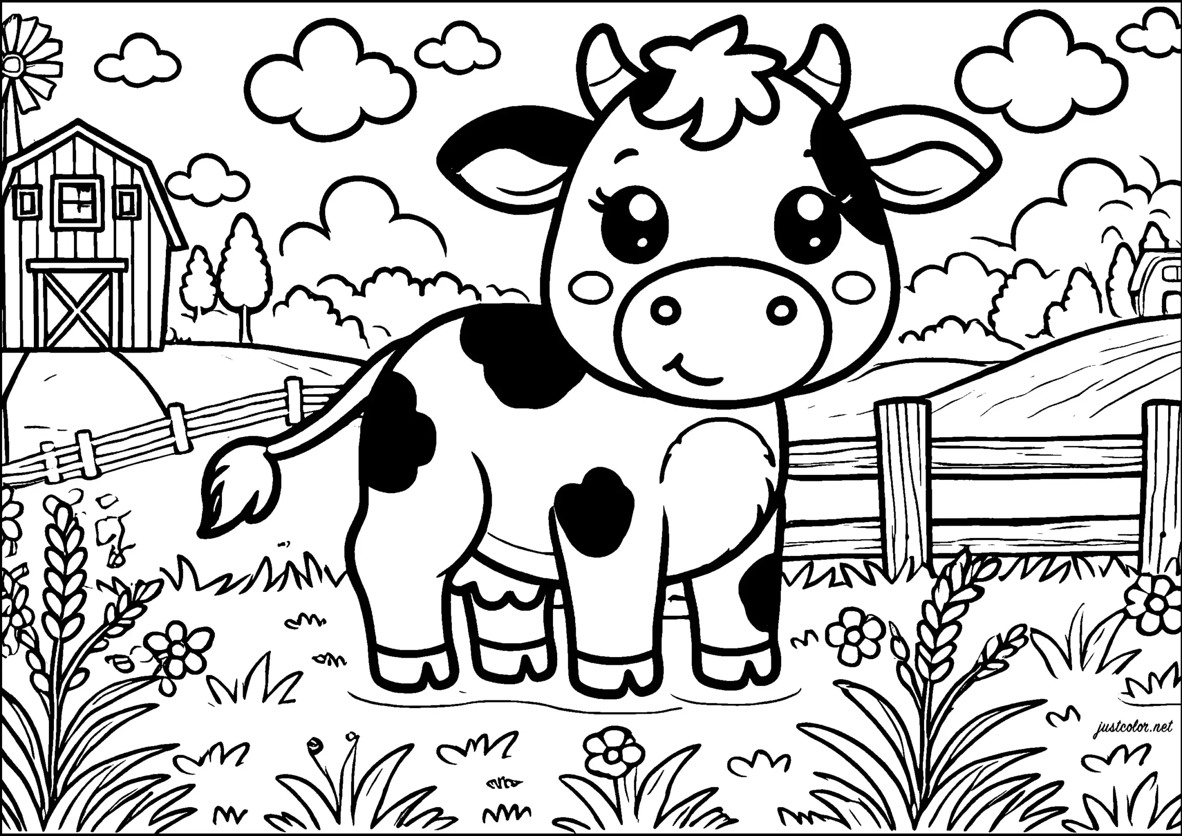 Little cow on the farm - Cow Coloring Pages
