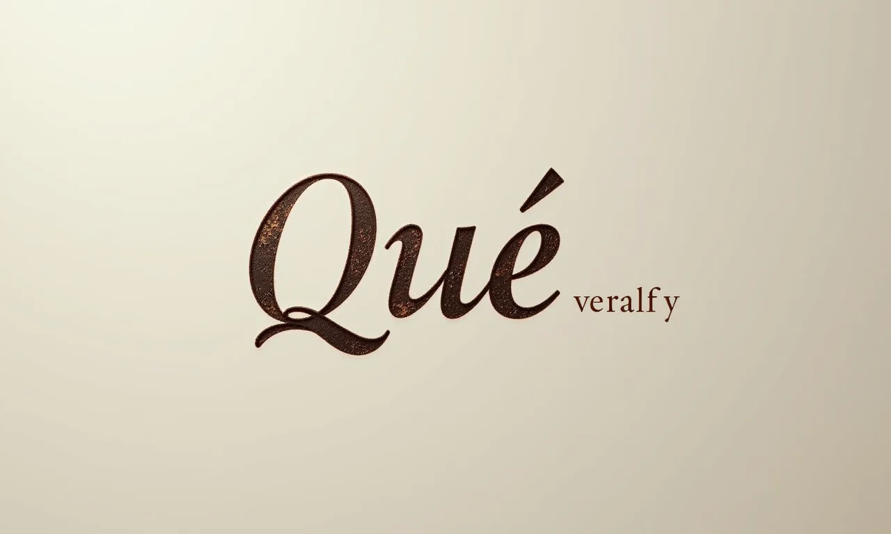 A palavra 'Que' integrada em um texto fluído, com palavras repetidas riscadas, representando a concisão.