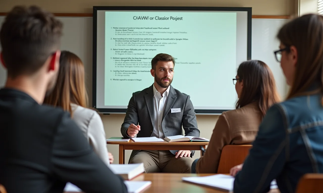 Alunos adultos em sala de aula tradicional de inglês.