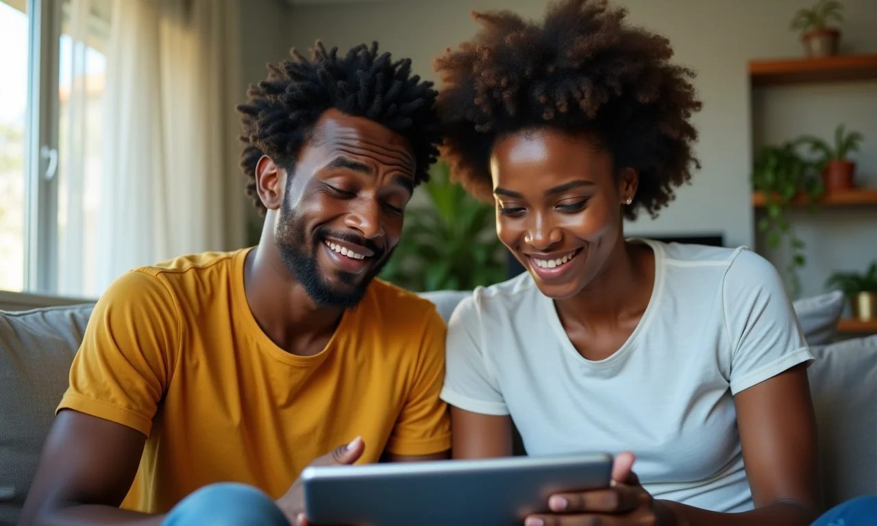 Amigos confusos com perguntas de gramática em um tablet, representando o uso em perguntas.