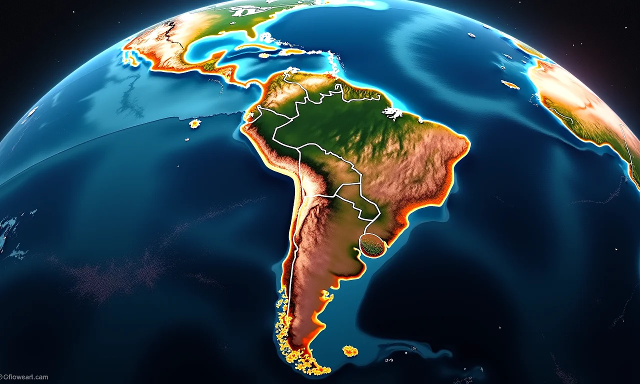 Anomalia do Atlântico Sul vista do espaço, mostrando distorções no campo magnético.