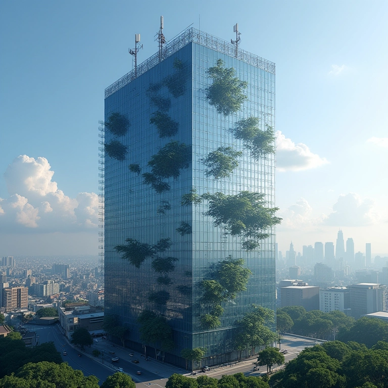 Antenas fractais em edifício moderno em São Paulo, demonstrando aplicação da geometria fractal na tecnologia.