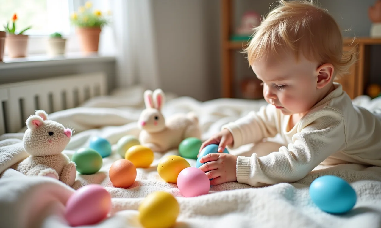 Atividades sensoriais de Páscoa em berçário.