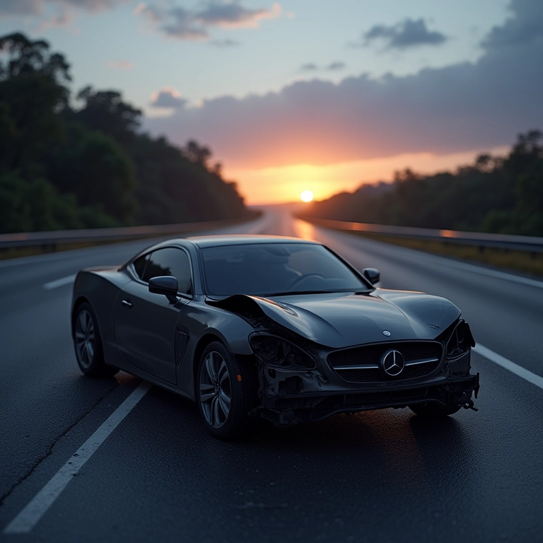 Carro destruído em acidente numa estrada brasileira.