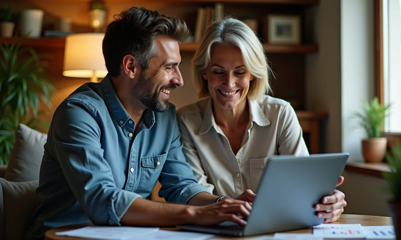 Casal analisando investimentos e discutindo estratégias.